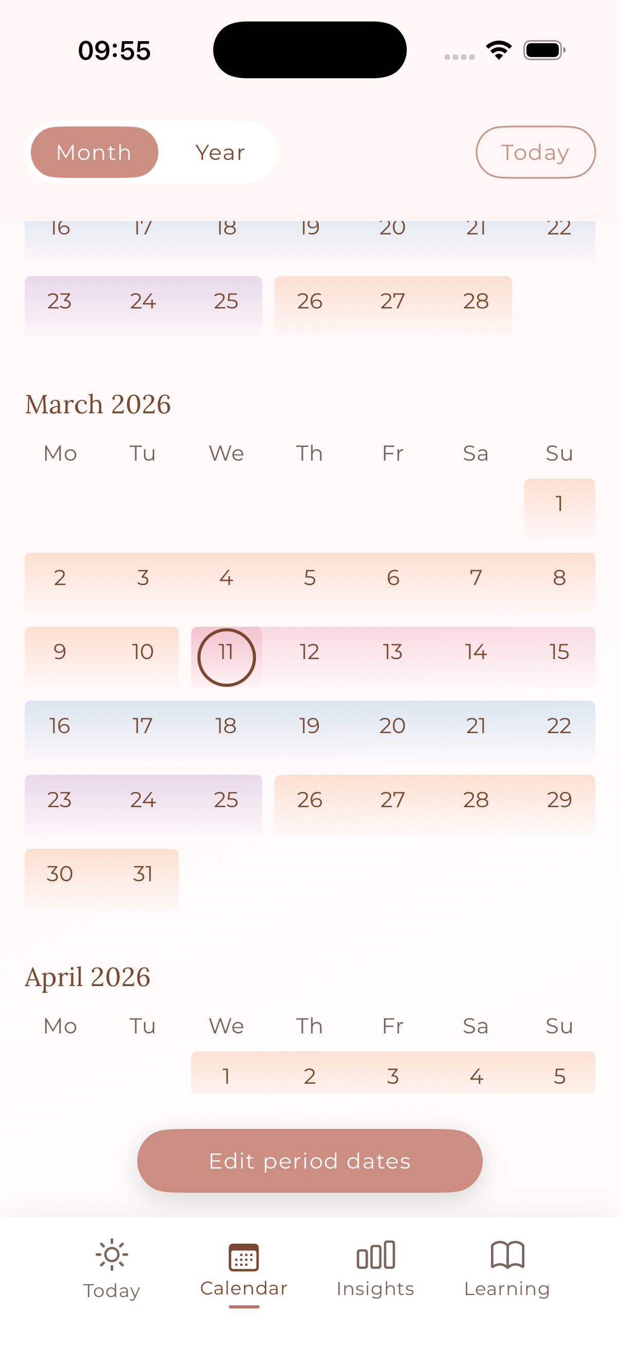 Anima Cycle app — cycle overview calendar for planning work around hormonal phases